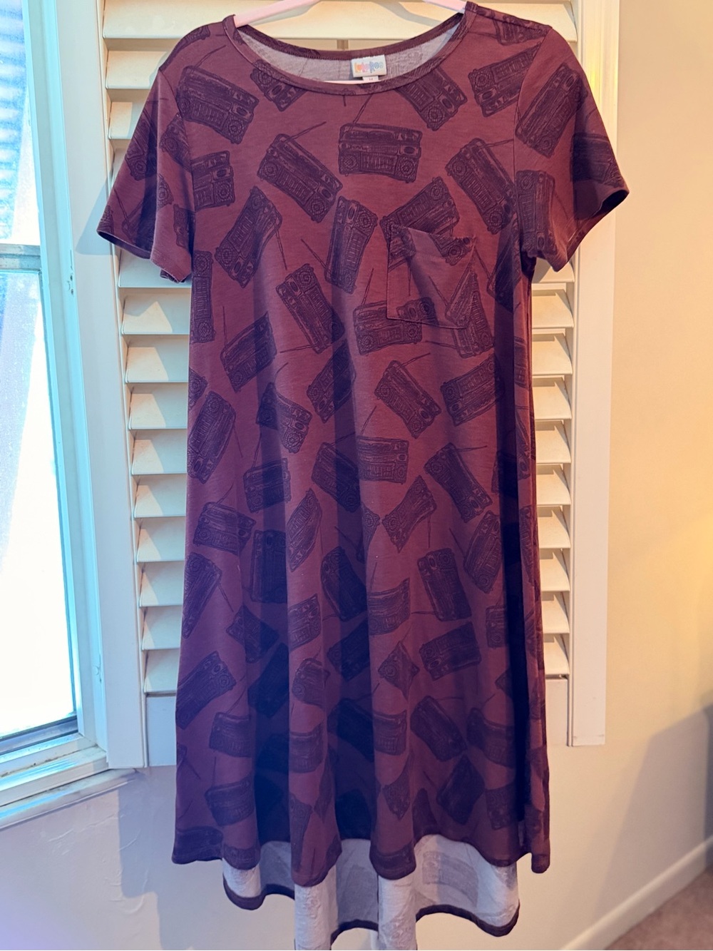 LuLaRoe Purple Retro Radio Graphic Knit Dress Medium